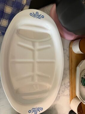 Corningware White Oval Platter with Blue Logo Mark